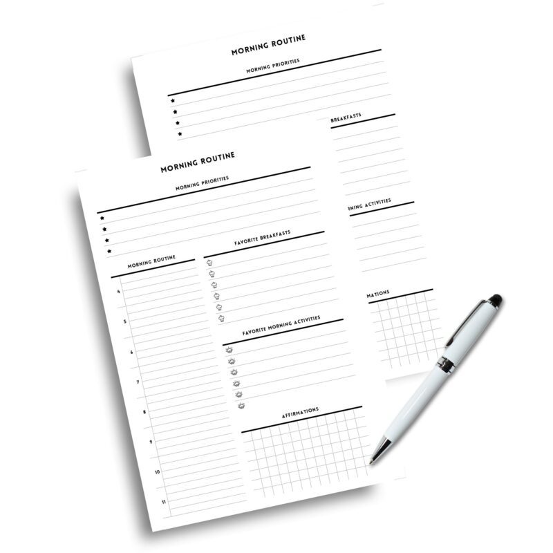 A5 planner insert for morning activities and affirmations