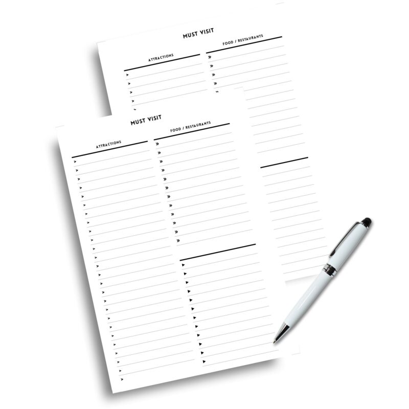 A5 minimalist travel planning page PDF