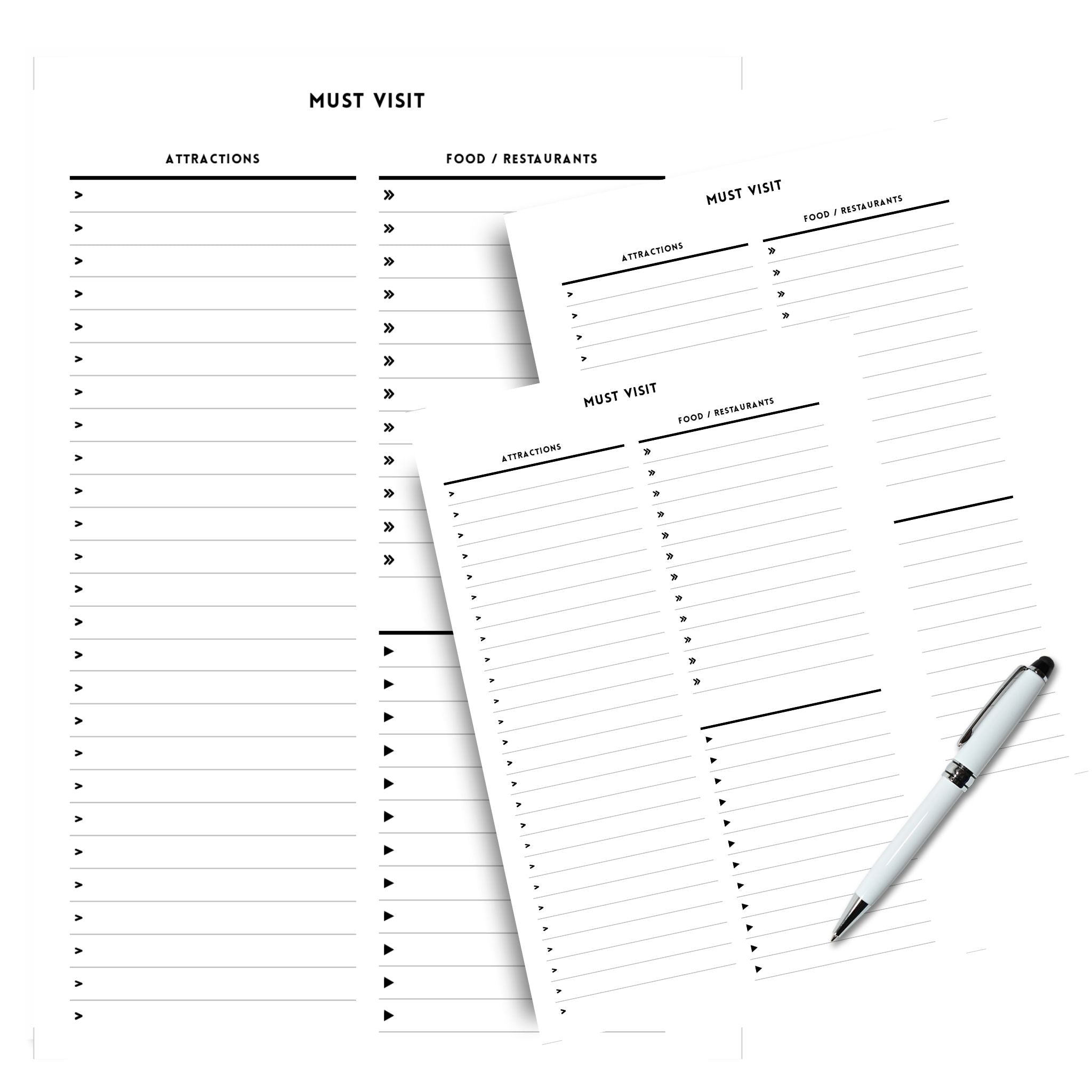 Travel planner insert for attractions and restaurants