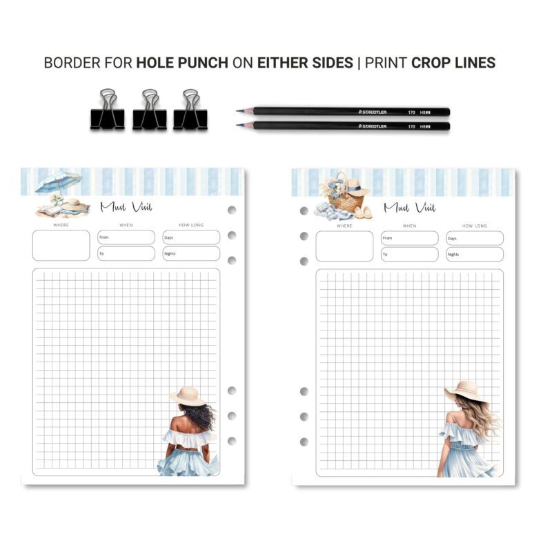 Printable vacation planner with destination sections