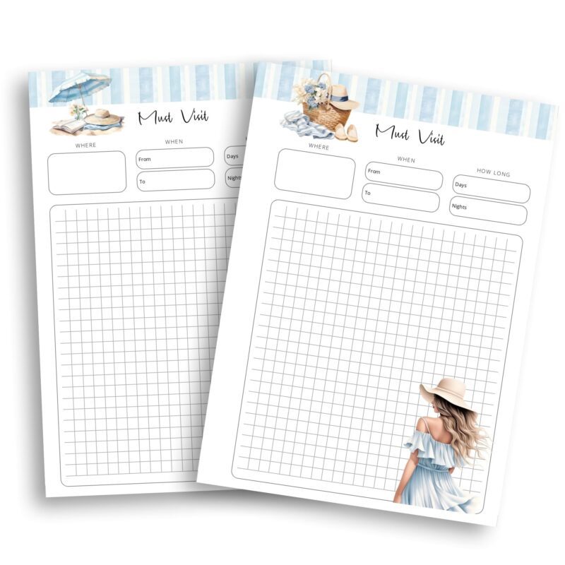 Two-page travel planning insert for vacations