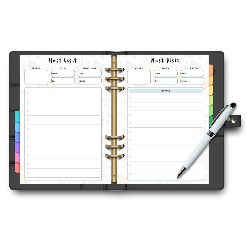 Trip itinerary planner insert printable