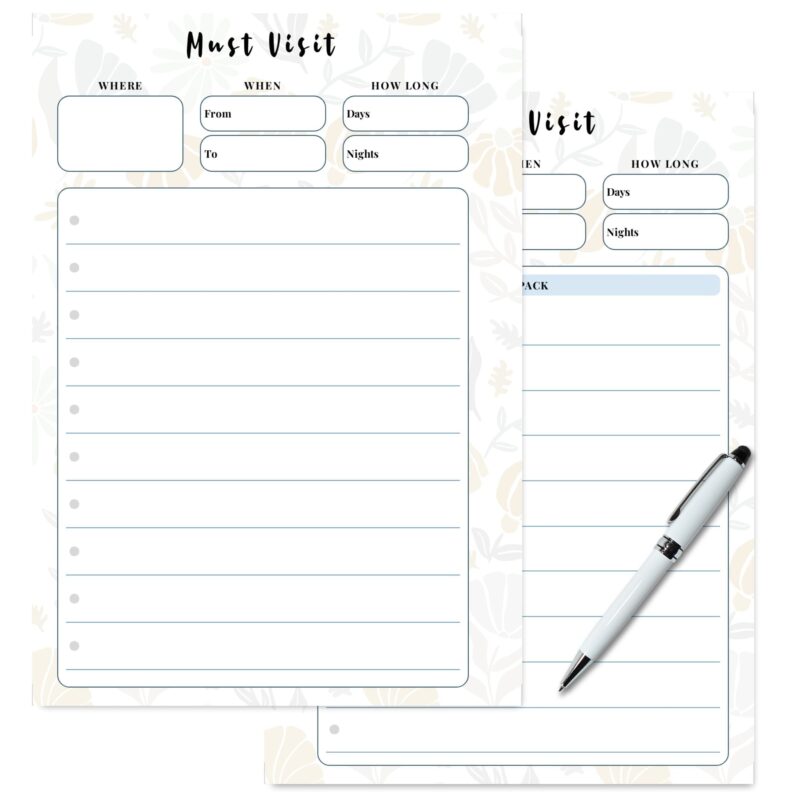 A5 printable travel planner for must-see attractions