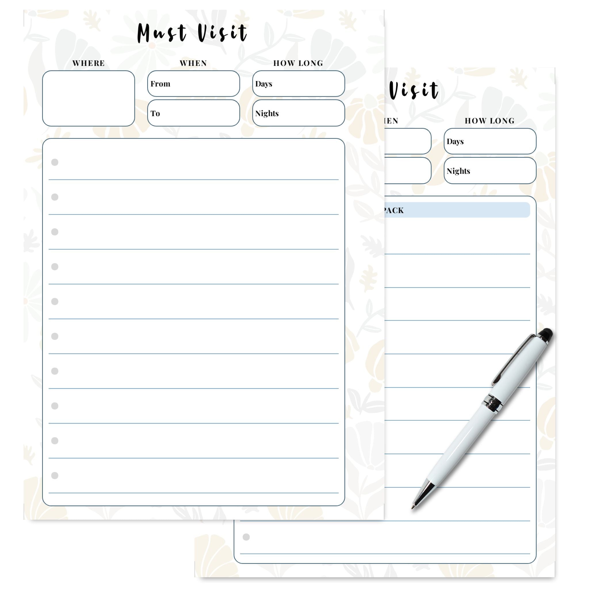 A5 printable travel planner for must-see attractions