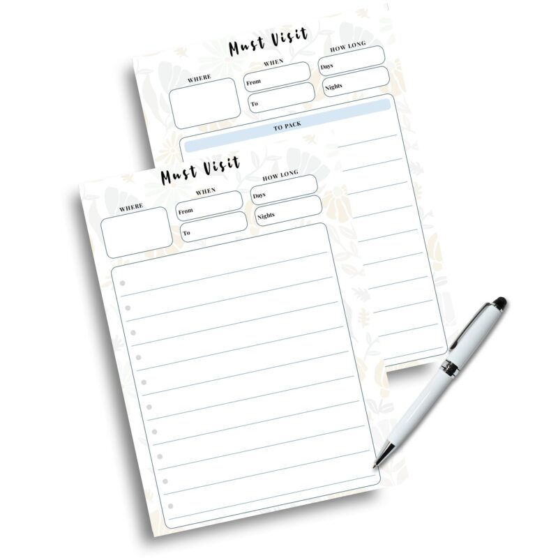 Travel planner PDF for trip organization