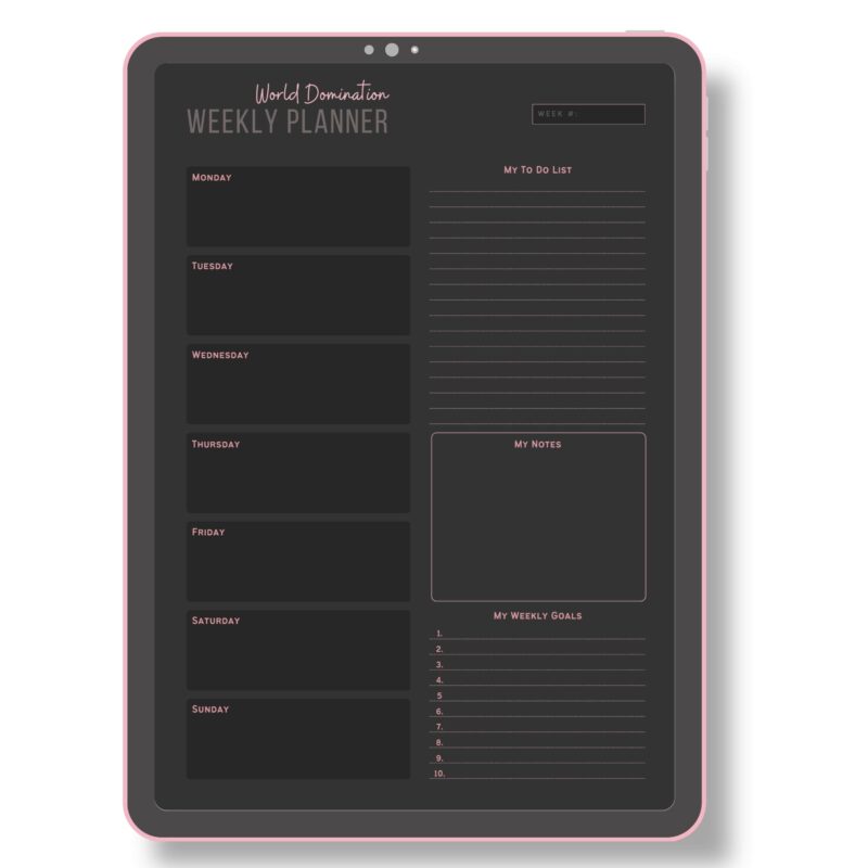 Dark mode weekly overview spread for planning