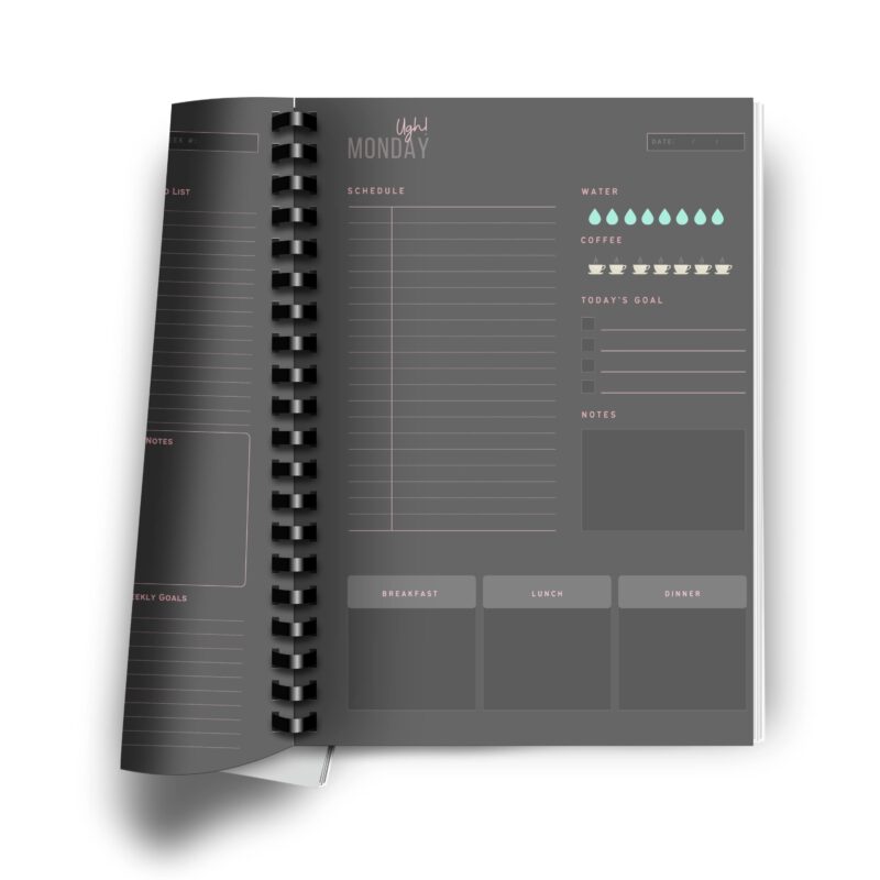 Complete weekly planner set in dark aesthetic