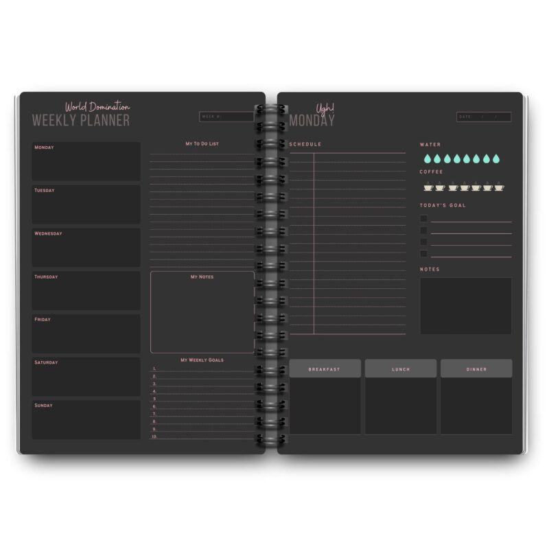 Weekly Planner Dark Mode cover page designs