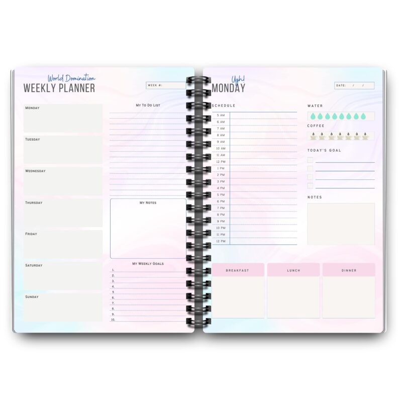 Meal planning sections in daily planner pages