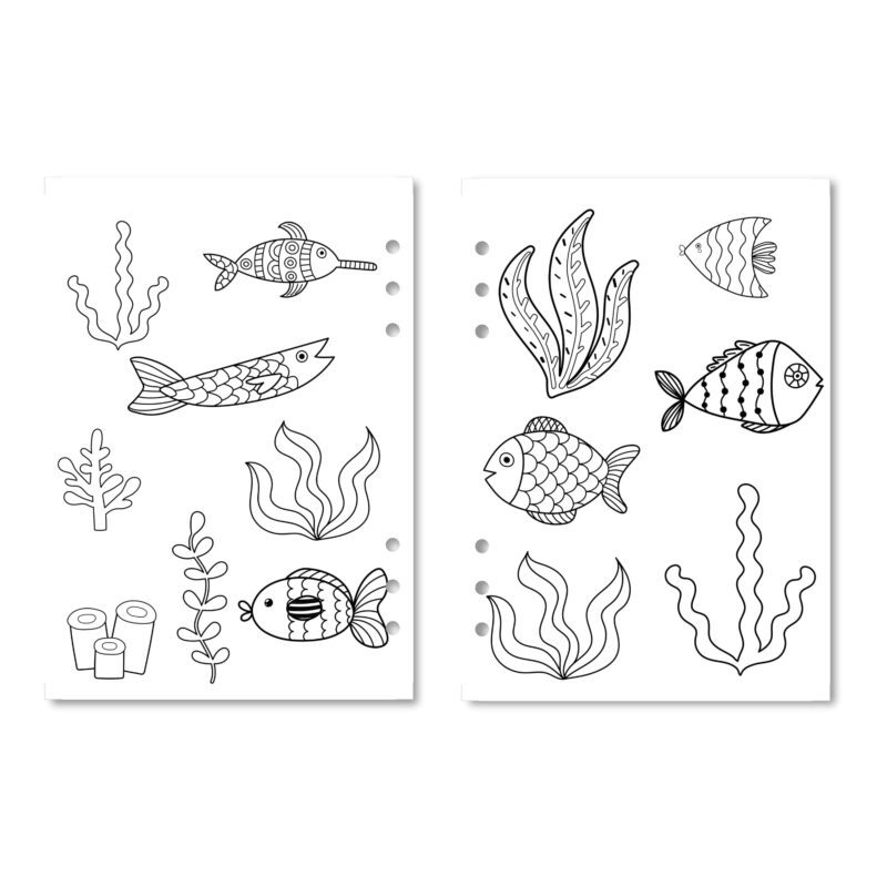 Sample pages from 16-page nature coloring PDF
