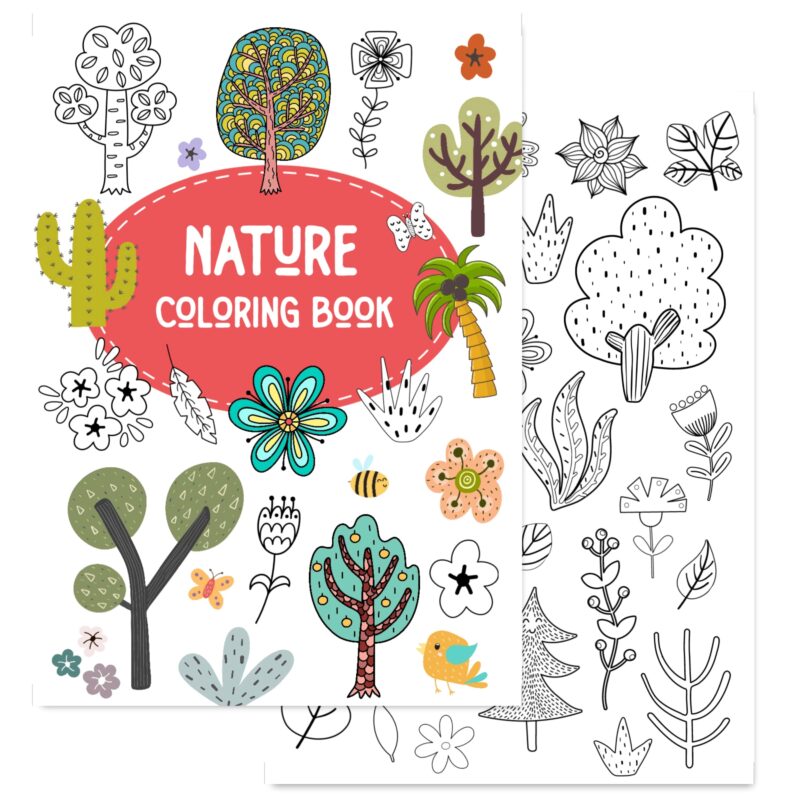 A5 printable coloring page featuring forest scene