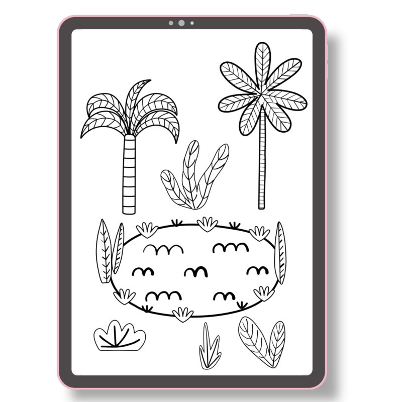 Printed coloring pages with colored pencils nearby