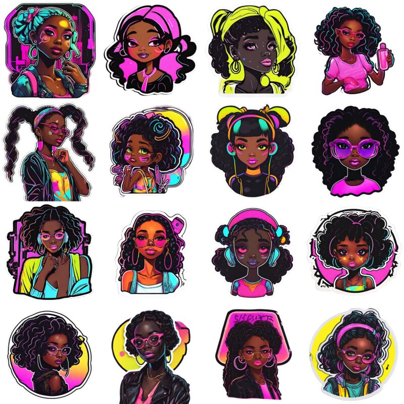 Neon Girl Digital Planner Stickers – Ebony Edition PNG Set - Image 6