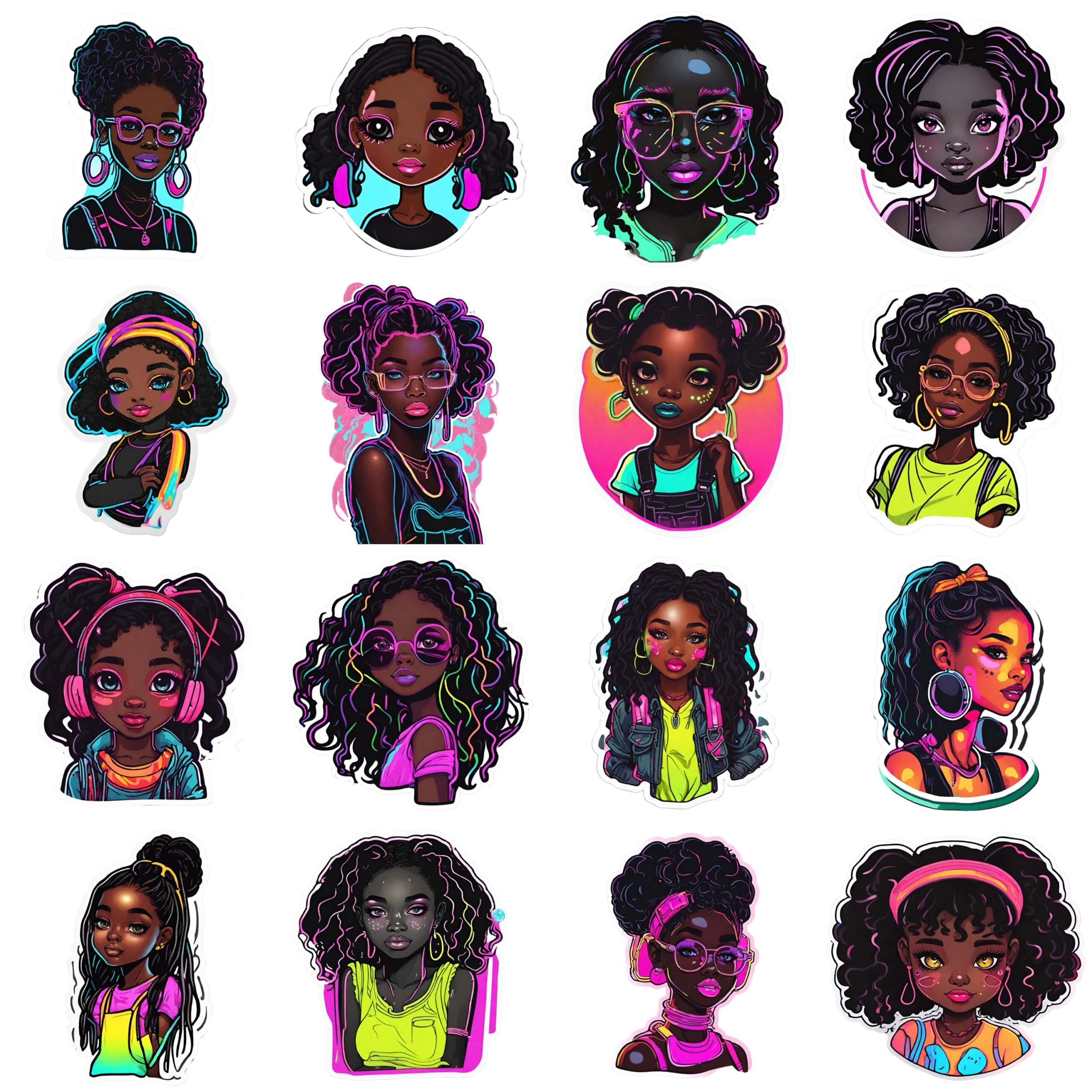 Neon Girl Digital Planner Stickers collection preview