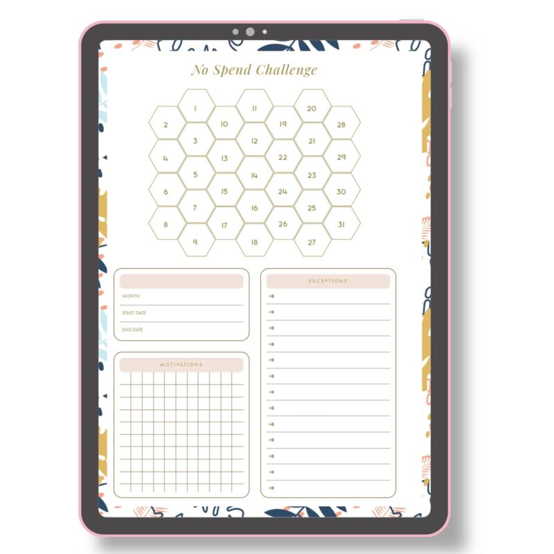 No spend month tracker printable PDF preview