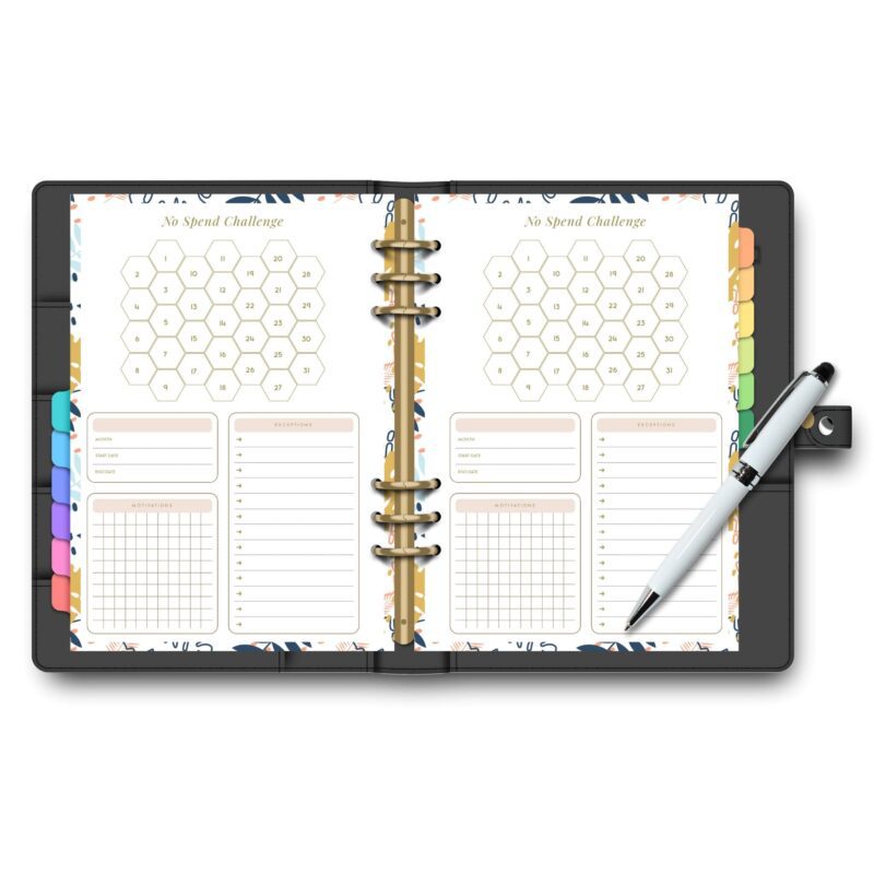 A5 planner insert showing no spend tracking layout