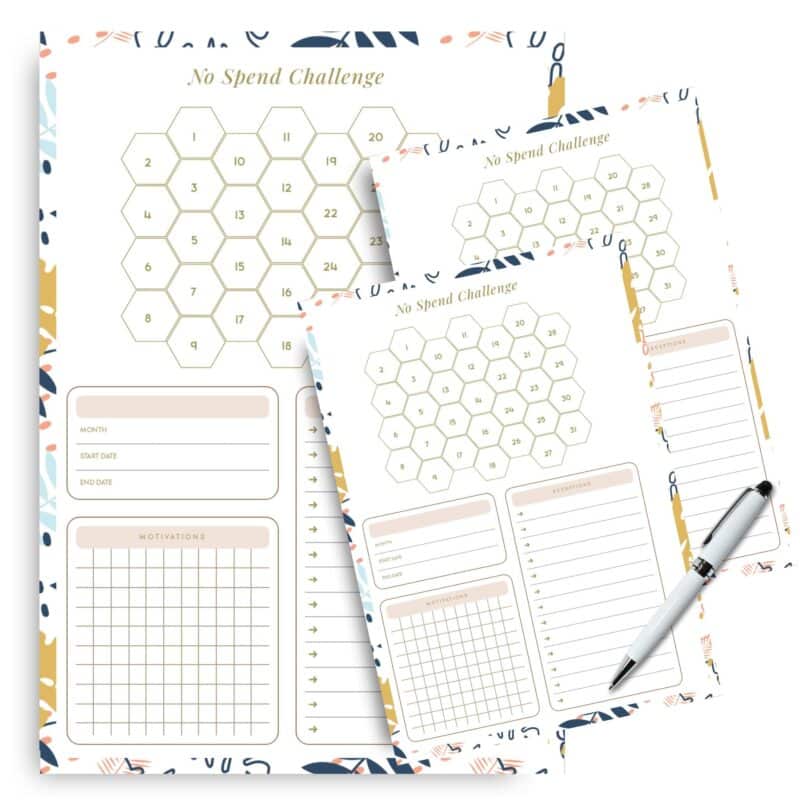 Two-page no spend tracker with floral design