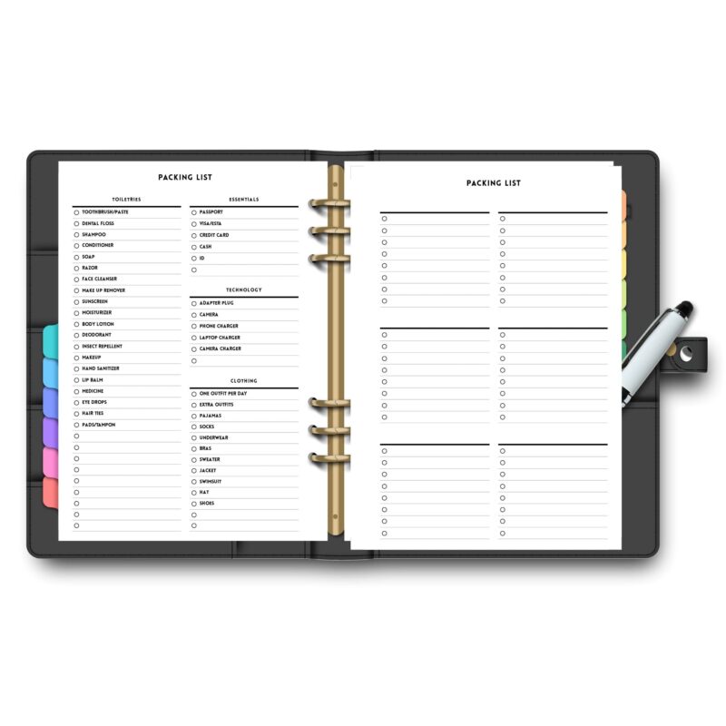 Minimalist travel planner insert in use