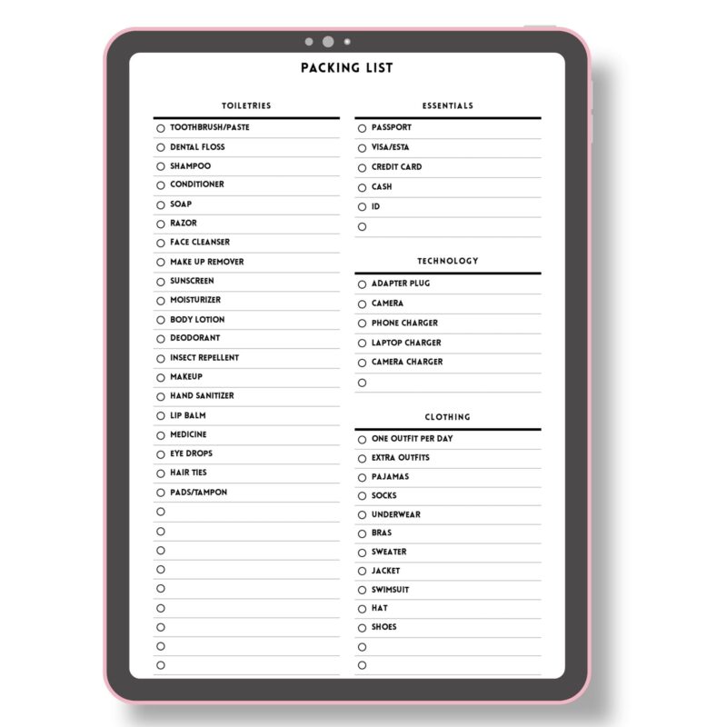 Complete packing checklist for organized travel