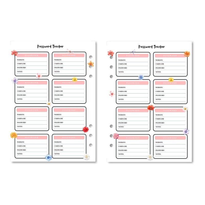 Password tracking insert in secure binder