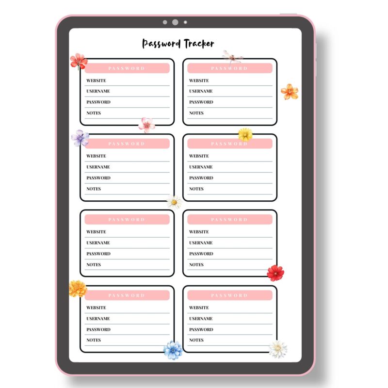 Complete floral password organizer spread