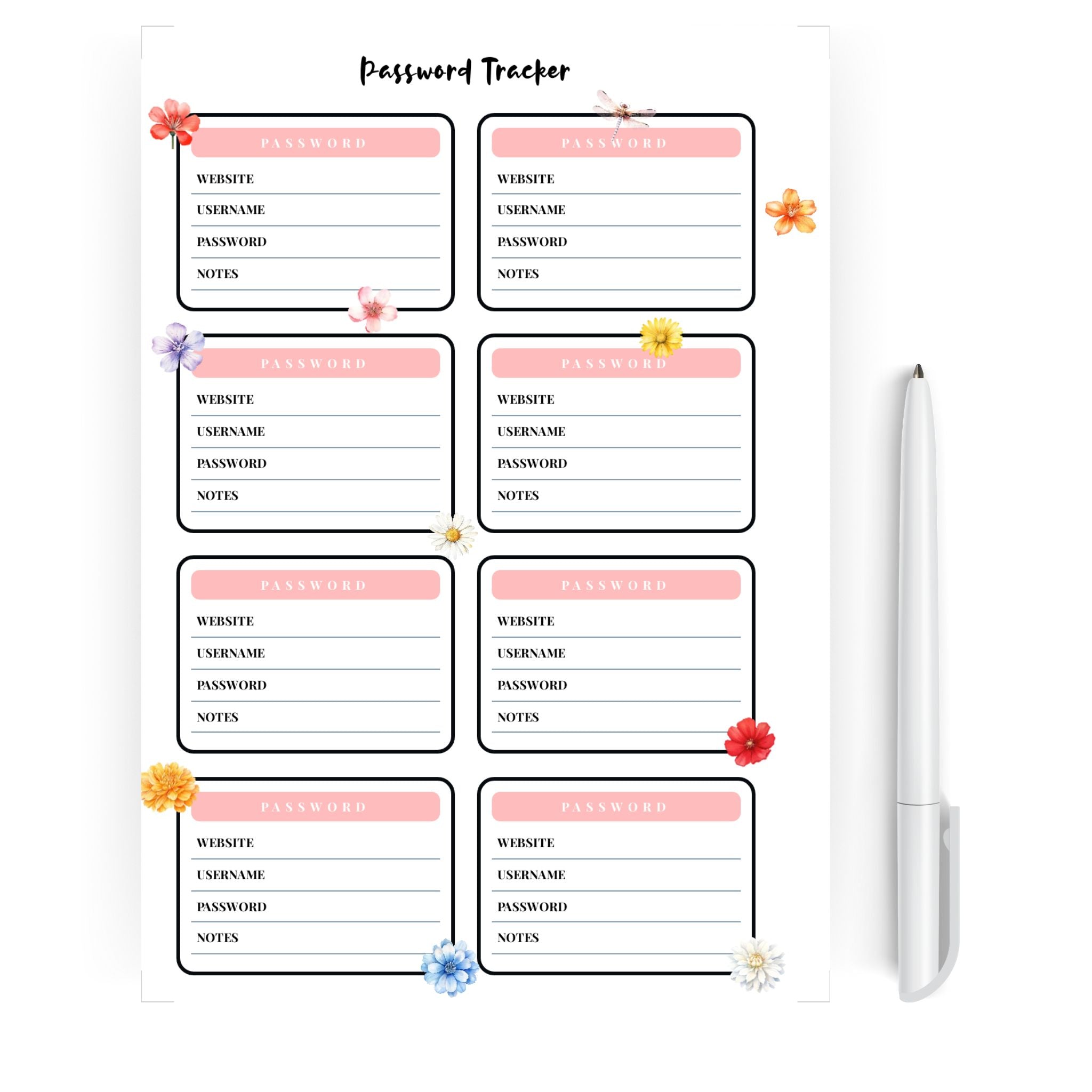 A5 account tracker showing organized columns