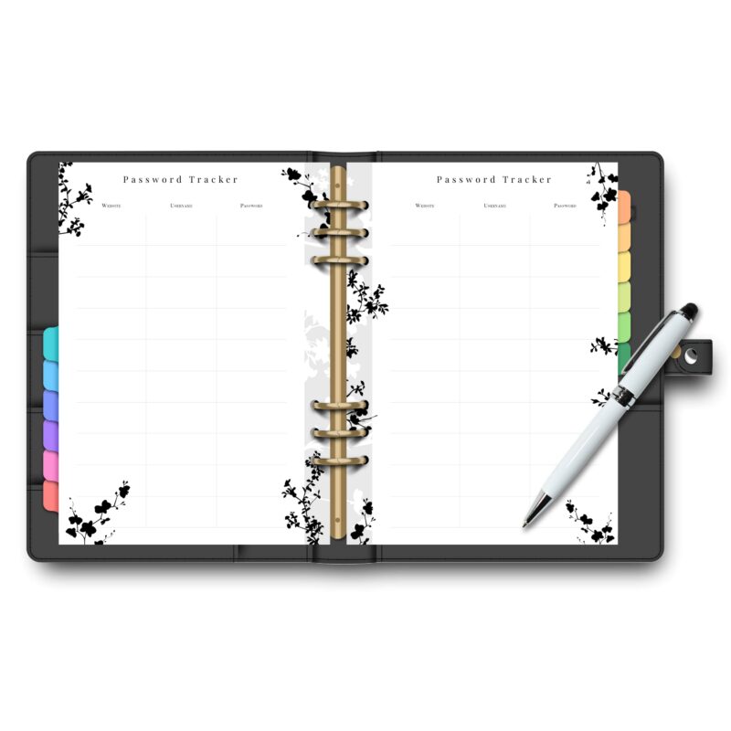 Printable password organizer A5 with notes column