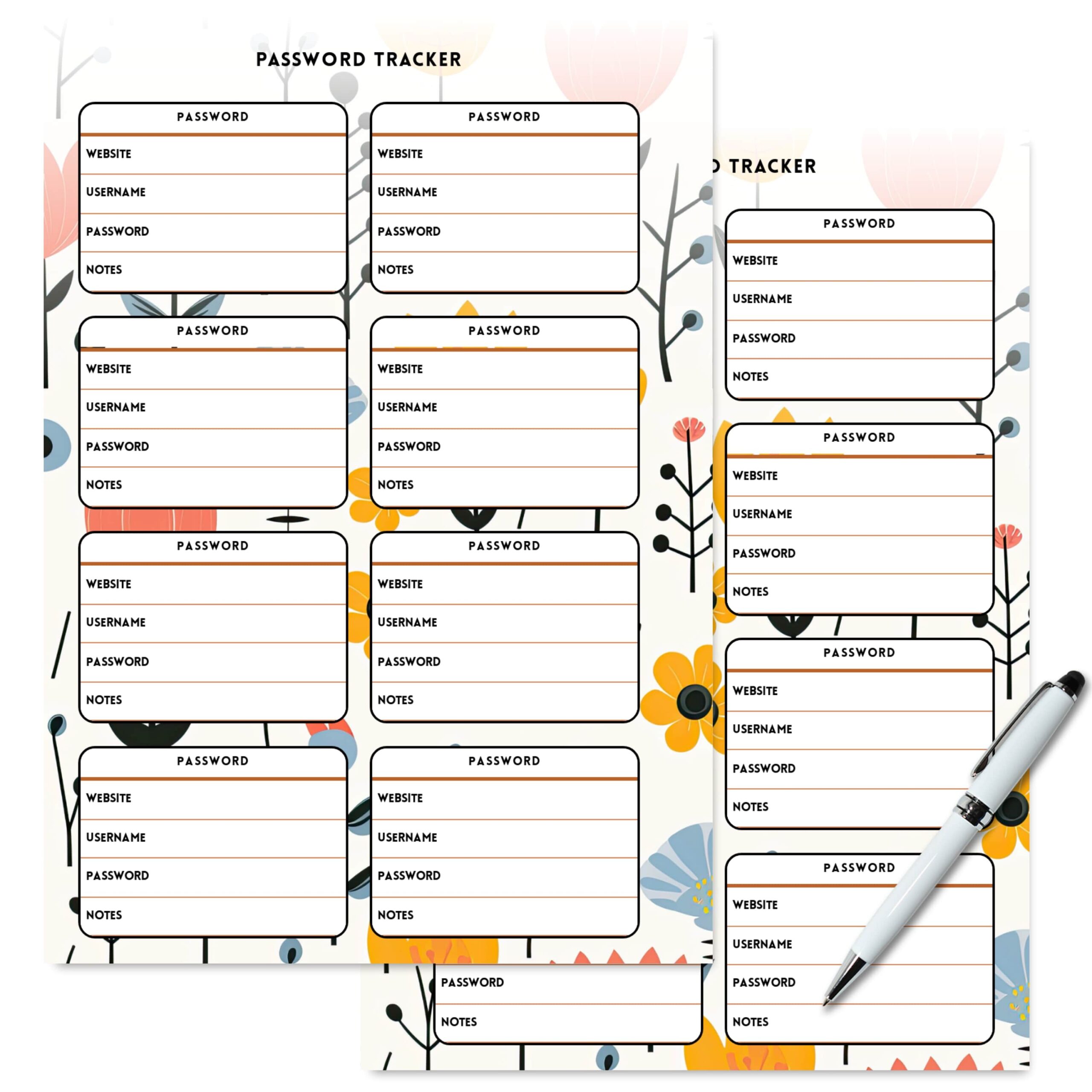 Wild Flowers Password Tracker with website and username columns