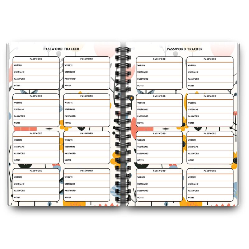 Password tracker wildflower design with notes column