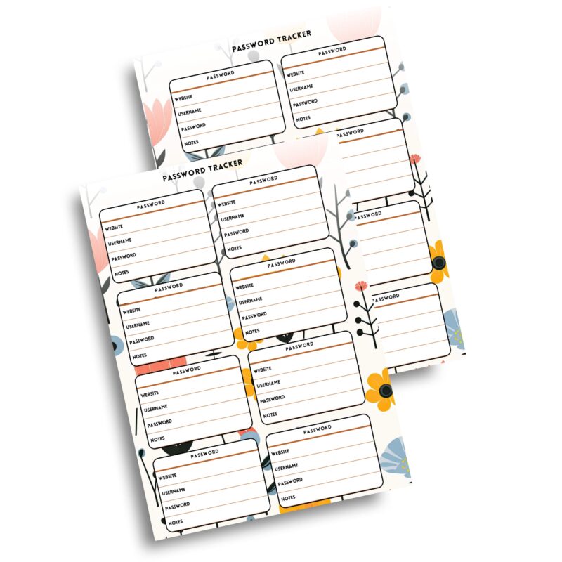A5 floral password tracker printable for accounts
