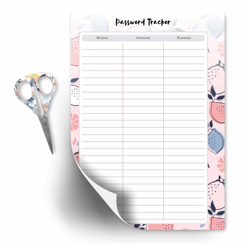 Printable password organizer A5 with clean columns