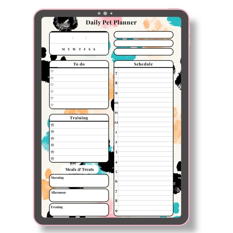 Daily Pet Planner notes for meds and grooming