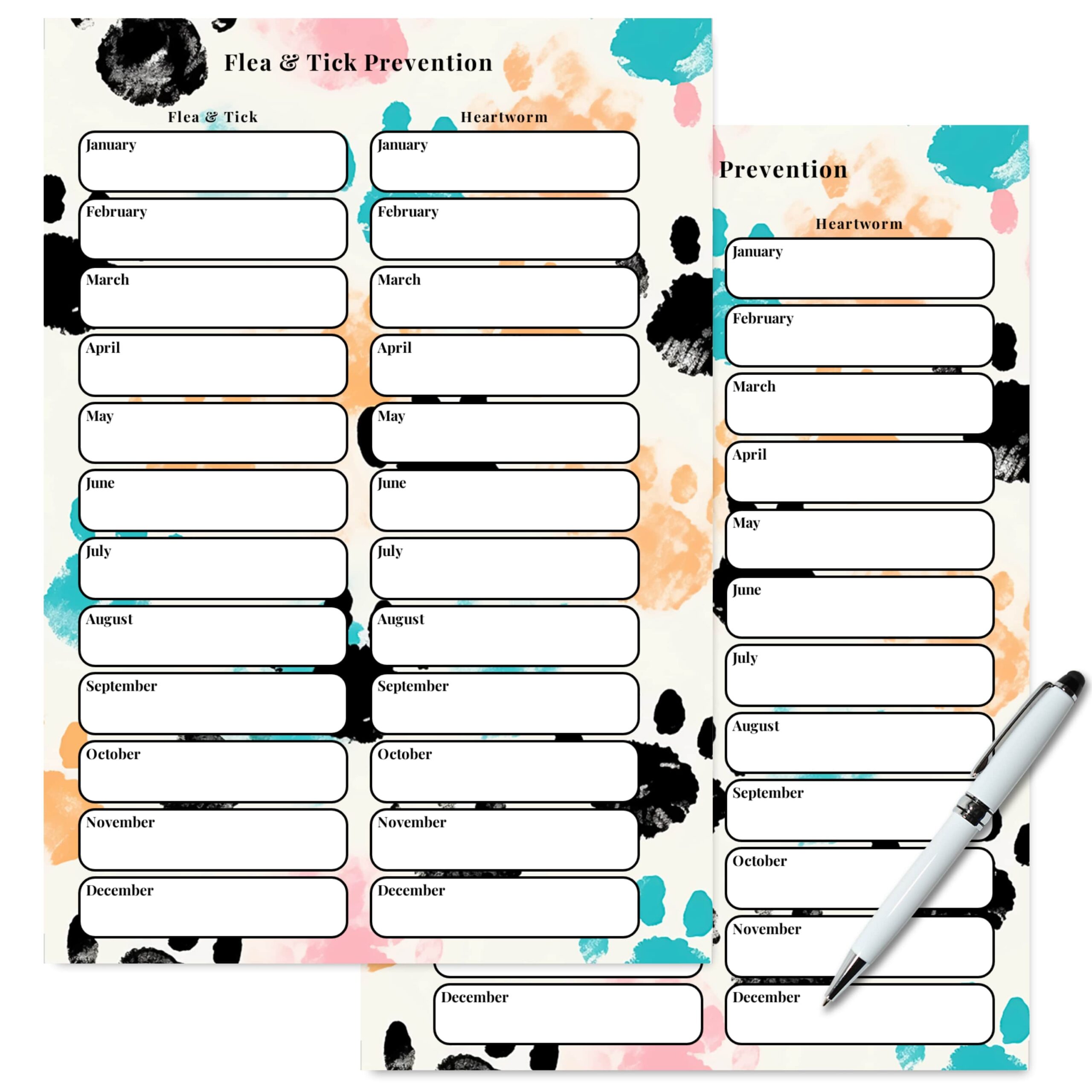 Flea and Tick Prevention Tracker monthly log for pets