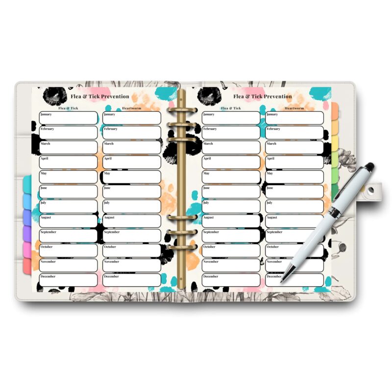 Printable pet health schedule with next due dates