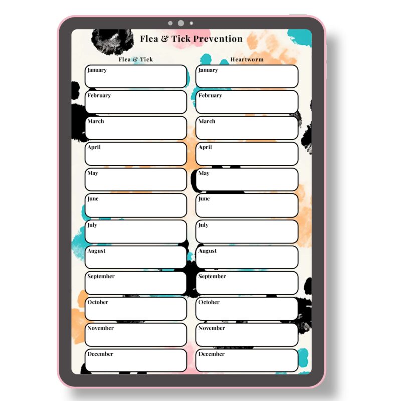 A5 pet prevention schedule printable for cats and dogs