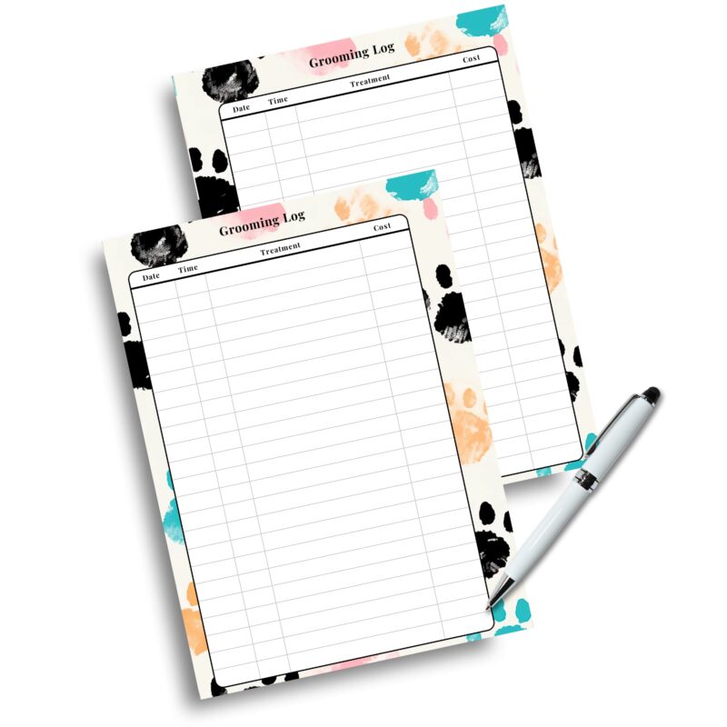 A5 pet grooming record sheet with next due date