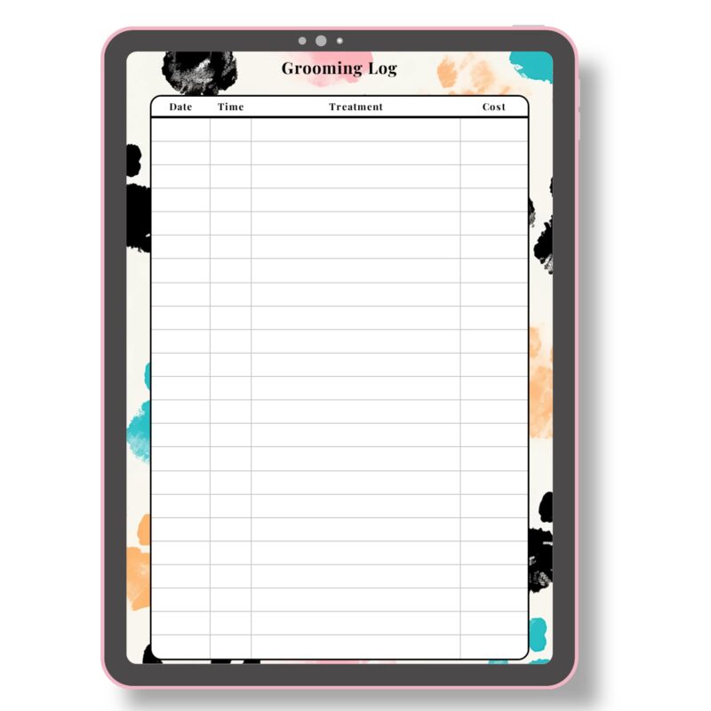 A5 grooming schedule tracker printable pages