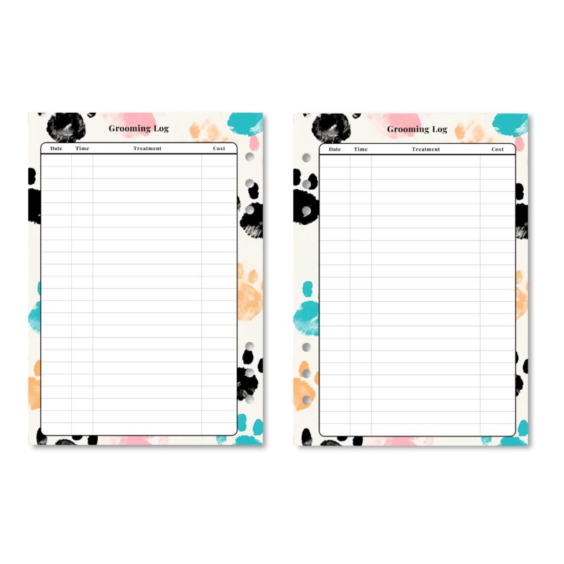 Pet grooming appointment tracker in planner binder