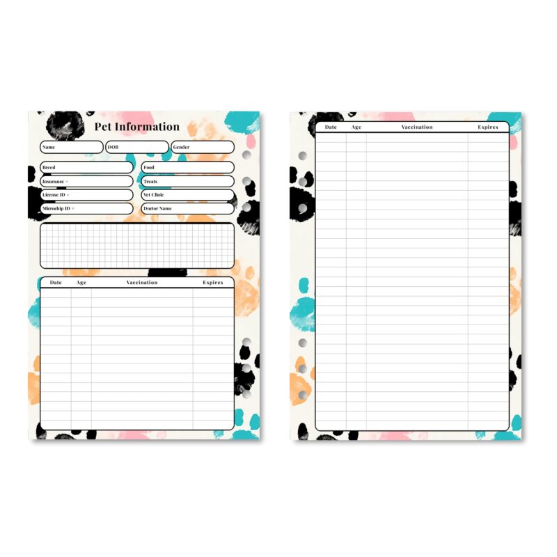 Pet Information Planner with feeding and favorites fields