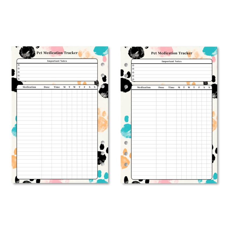 Two page pet medication record for vet visits