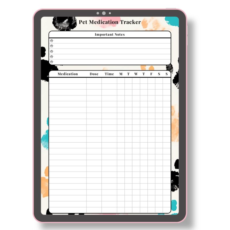Minimal medication tracker insert for pet care