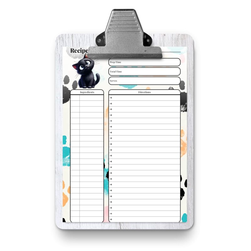 A5 pet nutrition planner sheet with notes section
