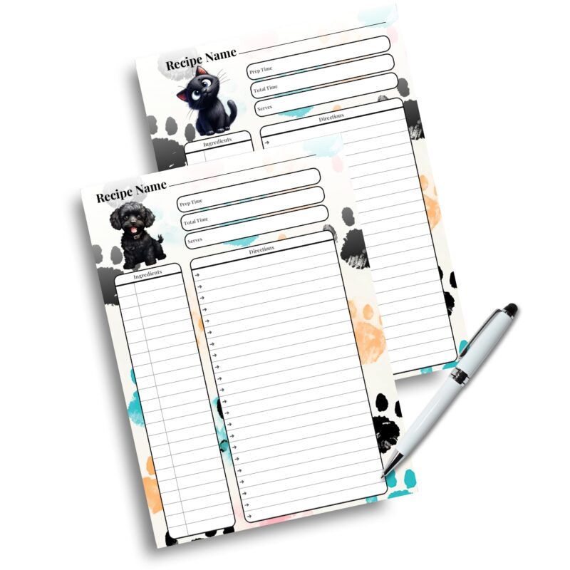 A5 pet meal planner template for homemade diets