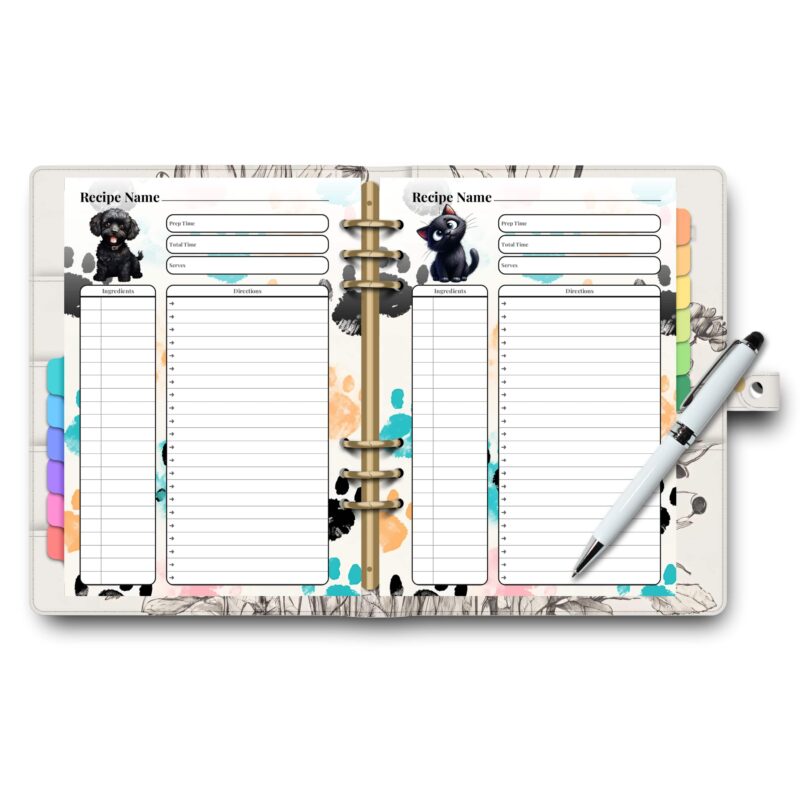 Printable pet recipe card with servings and timing