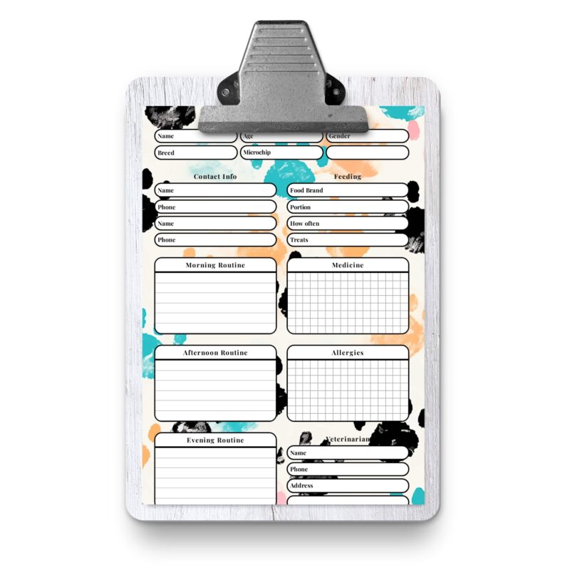 Pet sitter notes in a planner binder A5 format