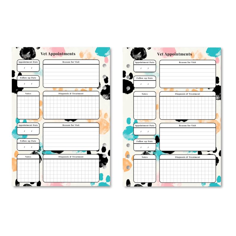 Printable vet visit notes with meds and tests sections