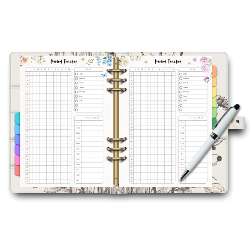 A5 period calendar page in minimalist layout