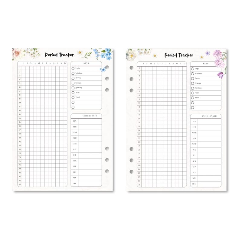 A5 period log printable in planner binder