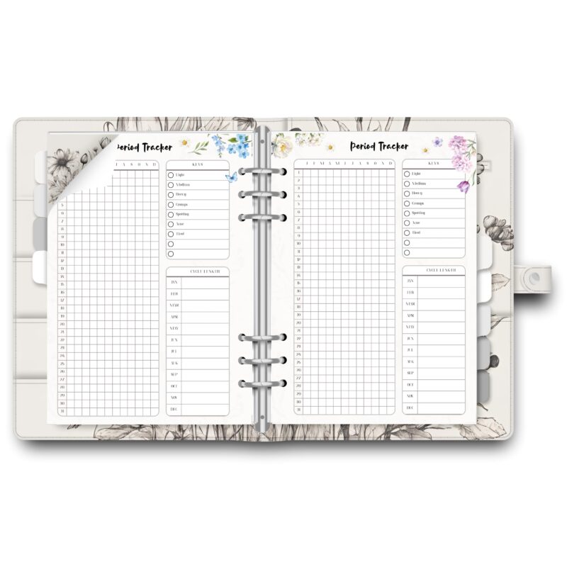 Menstrual health tracker printable with notes section