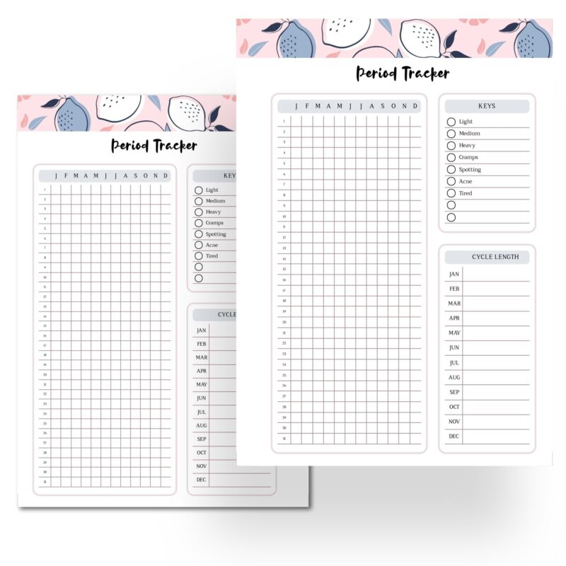 Menstrual health tracker printable with notes section